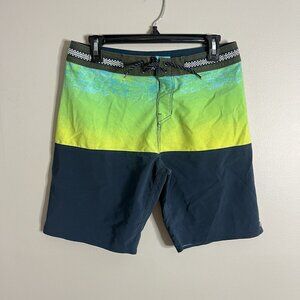 Billabong Size 29 Board Shorts 9" Blue Green Color Block Recycler Fifty50